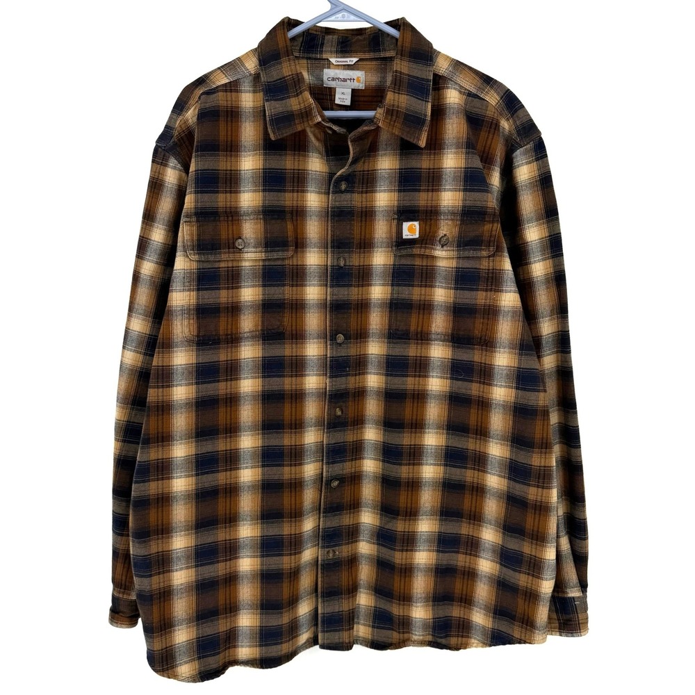 Carhartt Mens XL Original Fit Plaid‎ Flannel Shirt Heavyweight Brown 103822 412